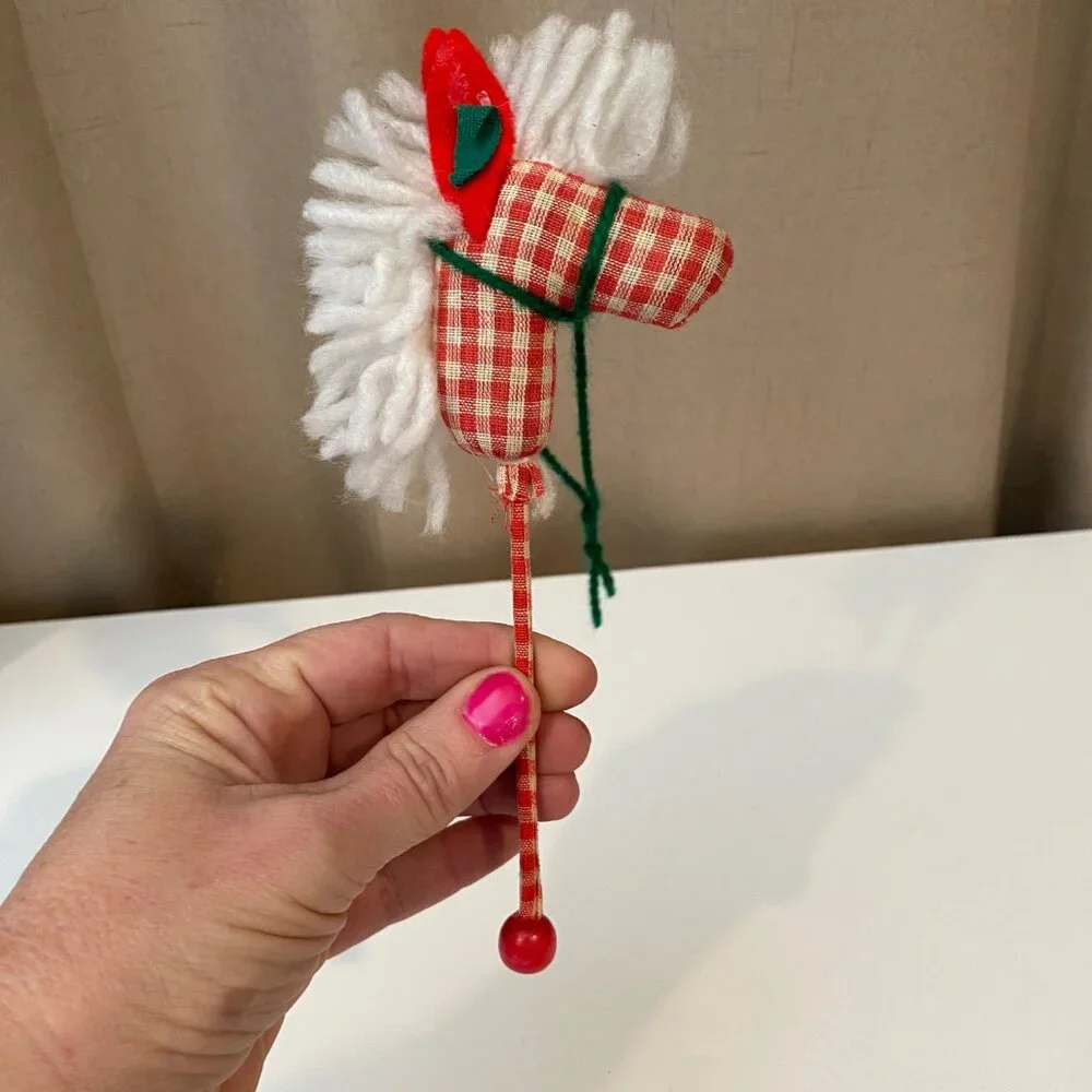 Vintage Hobby‎ Horse Christmas Ornament Red & White Checkered 8”